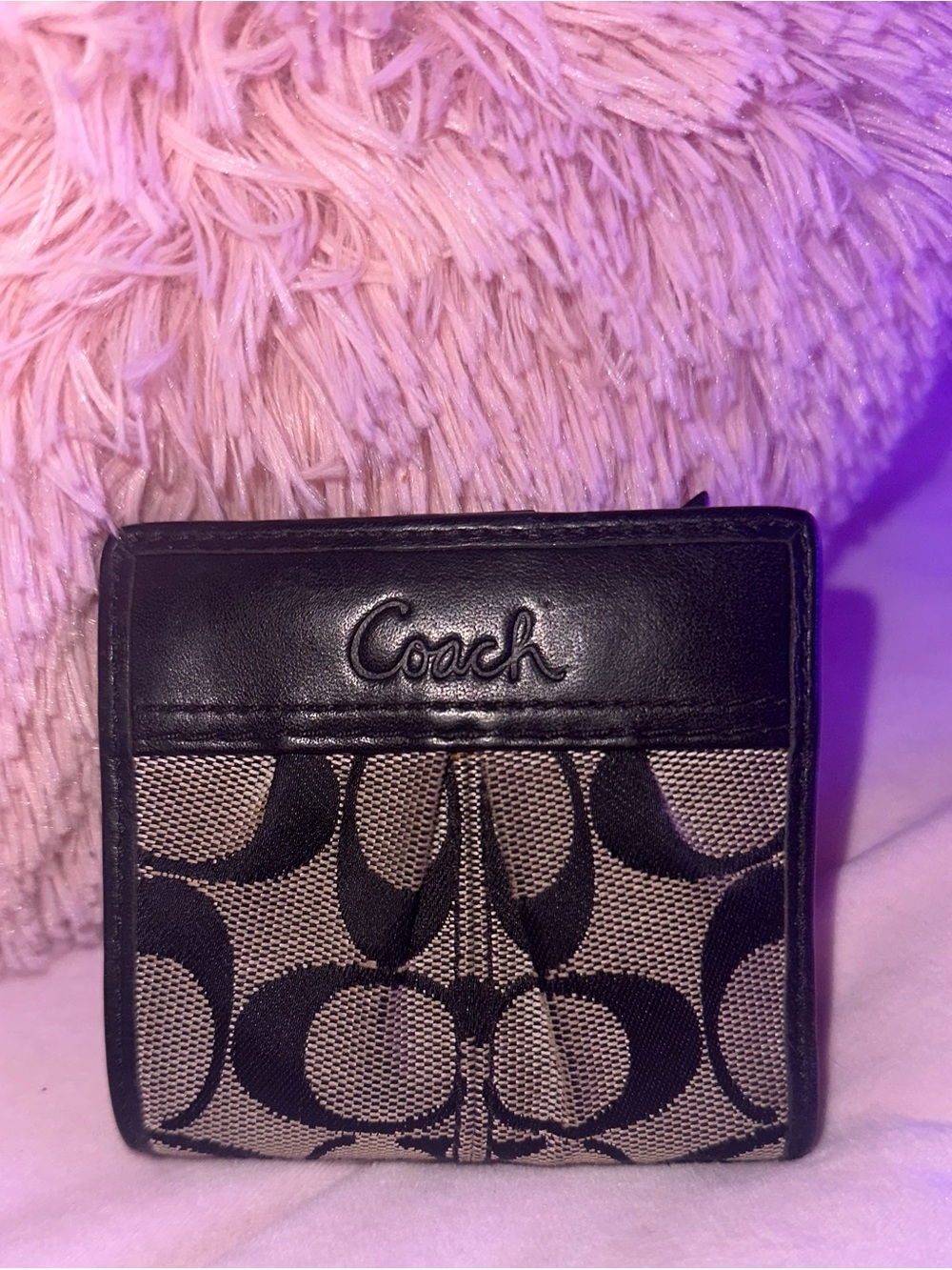 Vintage Coach Wallet. Coach Signature Canvas Card Holder in Black and Tan.